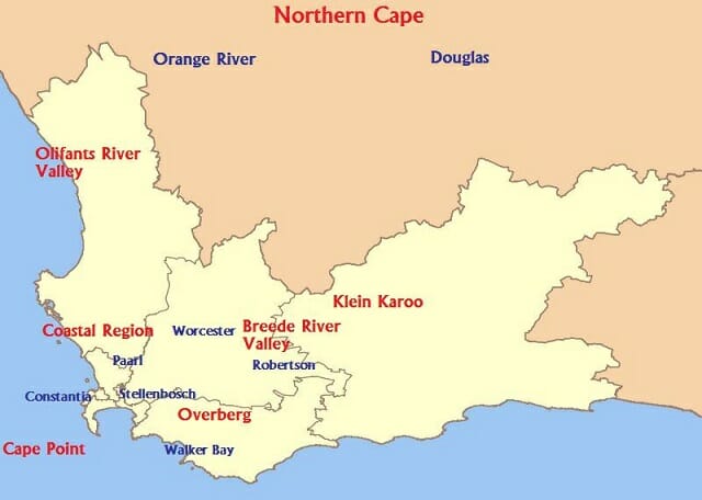 Wine Region of South Africa Map
