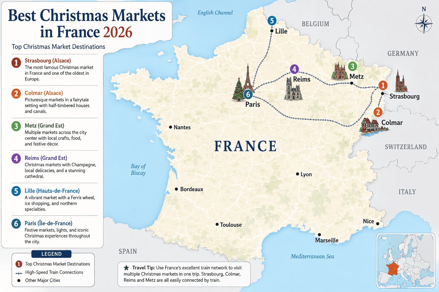 Best Christmas Markets in France Map